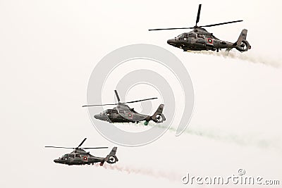 Military rescue Panther helicopters in air show Editorial Stock Photo