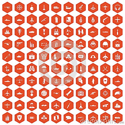 100 military resources icons hexagon orange Vector Illustration