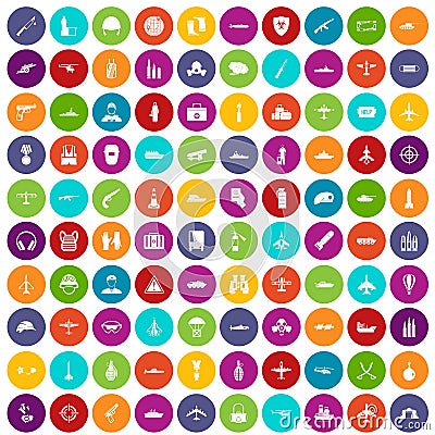 100 military resources icons set color Vector Illustration