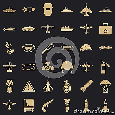 Military resources icons set, simple style Vector Illustration