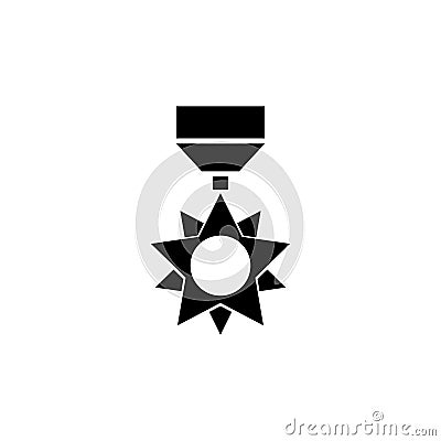 Military Reward Medal, Veteran Order. Flat Vector Icon illustration. Simple black symbol on white background. Military Reward Cartoon Illustration