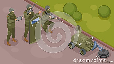 Military Robots Isometric Composition Vector Illustration
