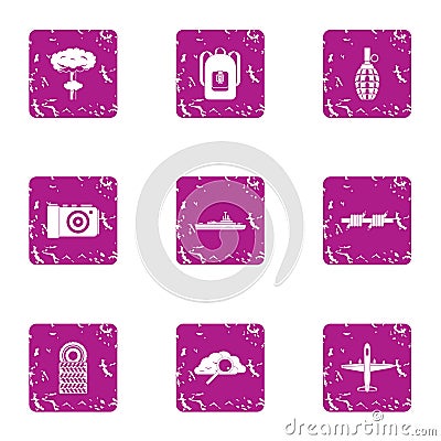 Military science icons set, grunge style Vector Illustration