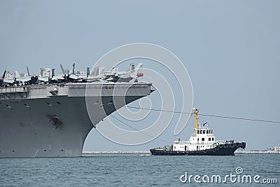 Military ship, captain deck with maritime control room and antenna. Editorial Stock Photo
