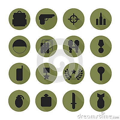 Military silhouette pictogram and war icons set Vector Illustration