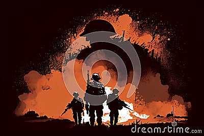 Military silhouettes at night Cartoon Illustration