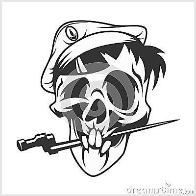 Military skull bite a dagger Vector Illustration