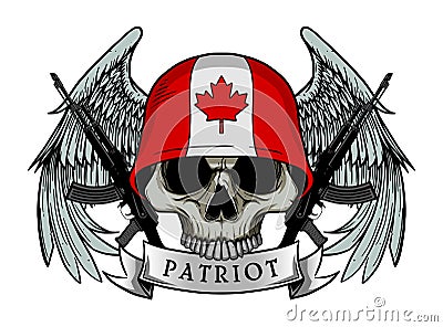 Military skull or patriot skull with CANADA flag Helmet Vector Illustration
