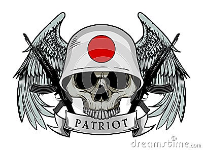 Military skull or patriot skull with JAPAN flag Helmet Vector Illustration