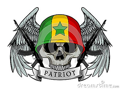 Military skull or patriot skull with SENEGAL flag Helmet Vector Illustration