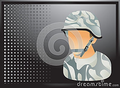Military soldier on black halftone banner Vector Illustration
