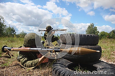 Military soldier grenade launcher Editorial Stock Photo