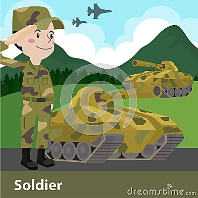 Military soldier weapon cartoon Vector Illustration