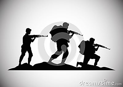 Military soldiers with guns silhouettes figures icons Vector Illustration