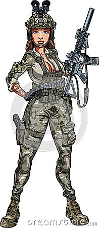 Military special forces pin-up style girl Vector Illustration