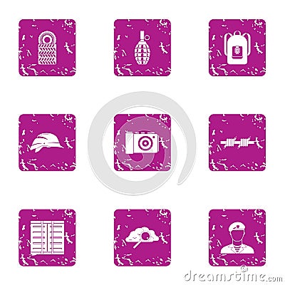 Military sport icons set, grunge style Vector Illustration