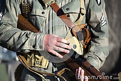 Military 101st airborne division with rifle in ww2 Stock Photo