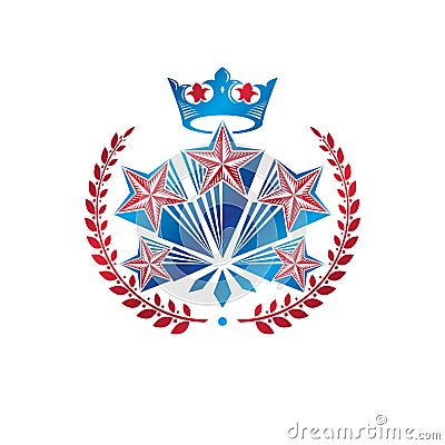 Military Star emblem created with royal crown and laurel wreath. Vector Illustration