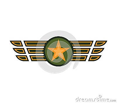 Military star wings emblem army air force badge. Graphic officer rank insignia symbol, airman vector illustration Cartoon Illustration