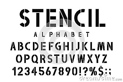 Military stencil font. Stencil alphabet with numbers in retro army style. Vintage and urban font for stencil-plate Vector Illustration