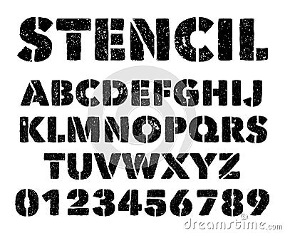 Military stencil letters and numbers. Spray painted army grunge alphabet. Vintage graffiti vector font Vector Illustration