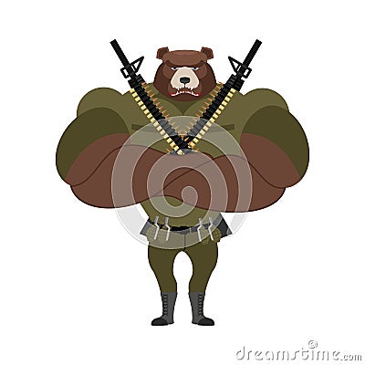 Military strong bear. Powerful big monster soldiers. Beast Troop Vector Illustration