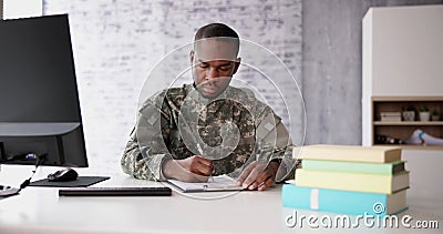 Military Student Education. Army Soldier Veteran Stock Photo