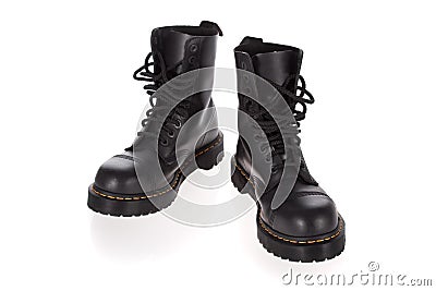 Military style black boots isolated on white Stock Photo