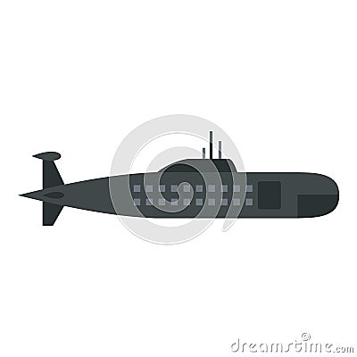 Military submarine icon, flat style Cartoon Illustration