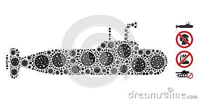 Military Submarine Mosaic of CoronaVirus Items Stock Photo