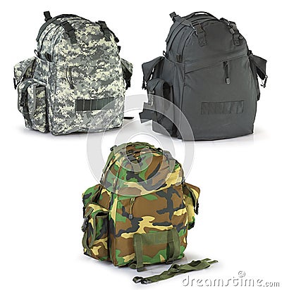 Military or survival hunters backpacks set Stock Photo