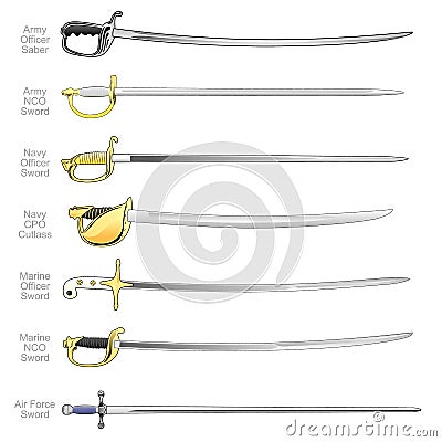 Military Sword, Cutlass and Saber Set Vector Illustration