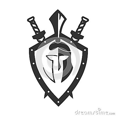 Military symbol a Spartan helmet on a board. Vector Illustration