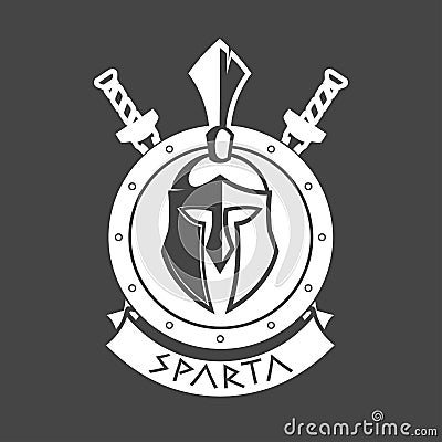 Military symbol, Spartan helmet in laurel wreath. Vector Illustration