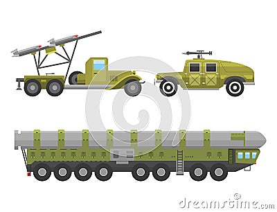 Military technic army war transport fighting industry technic armor defense vector collection Vector Illustration