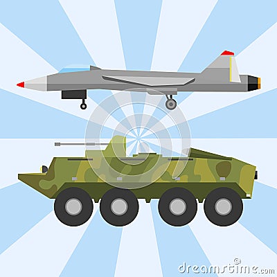 Military technic army war transport fighting industry technic armor defense vector collection Vector Illustration