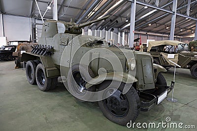 The military-technical festival `The Motors of Victory` in the park `Sokolniki`. BA-10 armored car 1938. Moscow Editorial Stock Photo