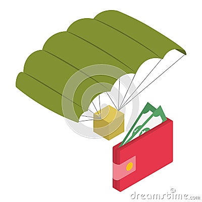 Military technology icon isometric vector. Parachute with parcel box and wallet Stock Photo