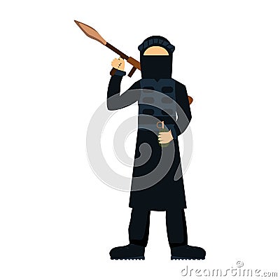 Military terrorist soldier character weapon symbols armor man silhouette forces design and american fighter ammunition Vector Illustration