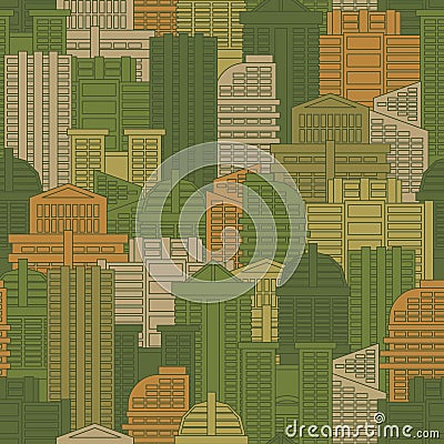 Military texture of buildings. Soldier Urban green protective or Vector Illustration