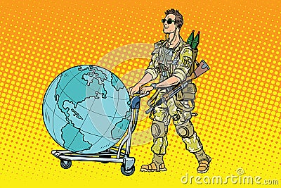 Military tourism, the mercenary with a cart Earth Vector Illustration