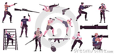 Military Training Flat Set Vector Illustration