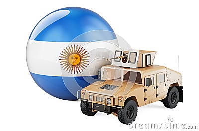 Military truck with Argentinean flag. Combat defense of Argentina, concept. 3D rendering Stock Photo