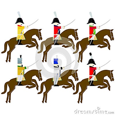 Military uniforms cavalry army of Saxony in 1812 Vector Illustration