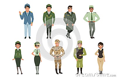 Military uniforms set, Military army officer, commander, soldier, , pilot, trooper, navy captain vector Illustrations on Vector Illustration