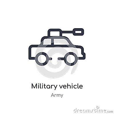 military vehicle outline icon. isolated line vector illustration from army collection. editable thin stroke military vehicle icon Vector Illustration