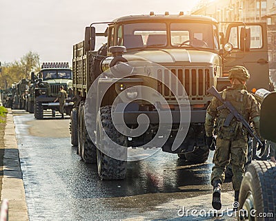 Military vehicle on the street Editorial Stock Photo