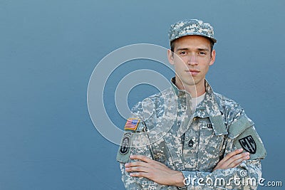 Military Veteran Isolated on Blue Background Editorial Stock Photo