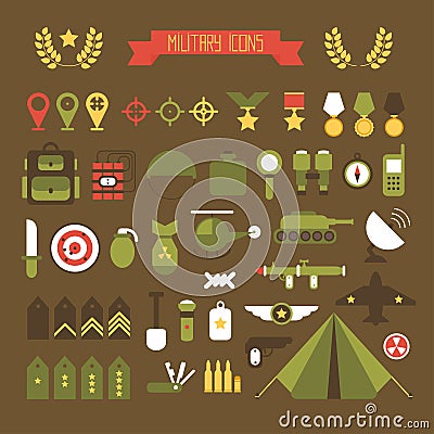 Military and war icons set. Army infographic Vector Illustration