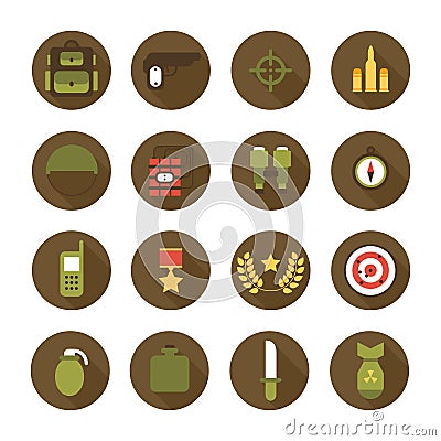 Military and war icons set. Army infographic design elements. Illustration in flat style. Vector Illustration